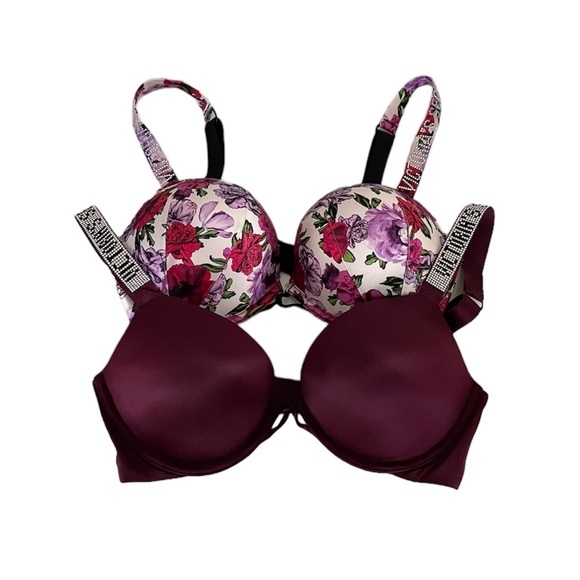 Victoria's Secret Other - Victoria’s Secret Rhinestone Bombshell Plunge Padded Push-Up Bras 34C Set of 2